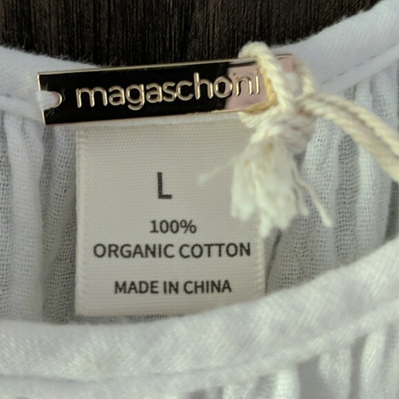 Women's Magaschoni White Casual Dress 100% Organic Cotton Sleeveless Midi Size L - Picture 3 of 3